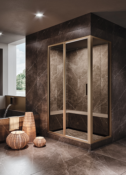 Box doccia per area benessere ad angolo con profili a tenuta stagna