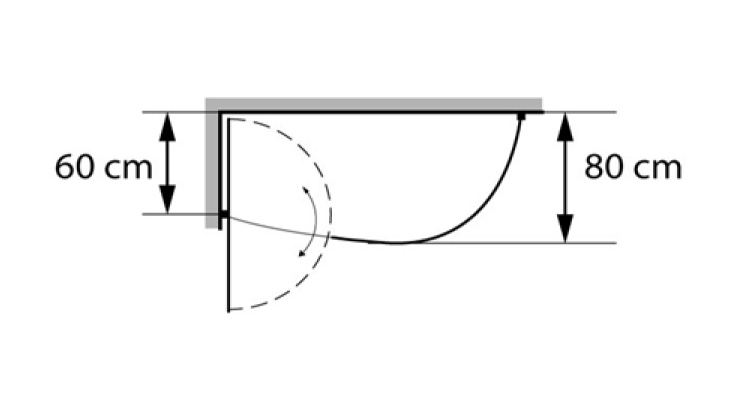 Cabina doccia tonda ad angolo con porta apribile internamente ed esternamente