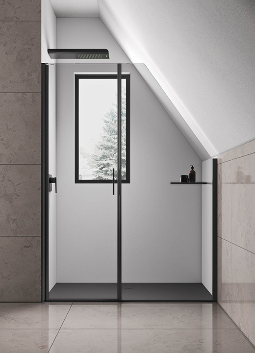 Wall PL box doccia in nicchia su misura con vetro sagomato sottotetto