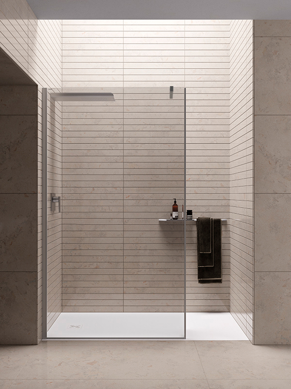 Walk-in shower enclosure in niche
