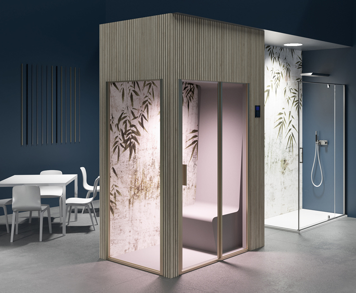 Steam shower box with chromotherapy