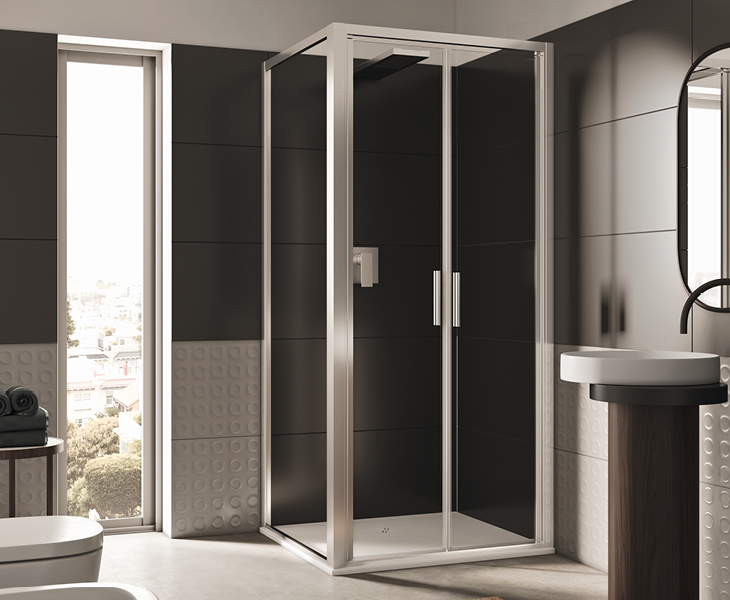70x90 corner shower enclosure with saloon door