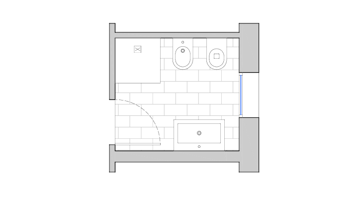 Small bathroom with 80x80 walk-in shower Shower cabin 80x80 bathroom seen from above