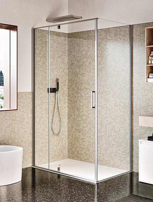 Pivoting door corner shower enclosure 80x120