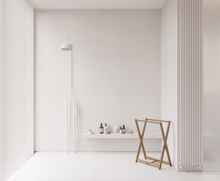 Minimal total-white bathroom