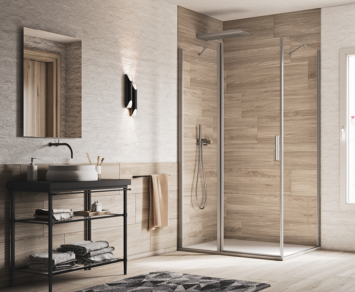 Corner shower enclosure with hinged door 80x120