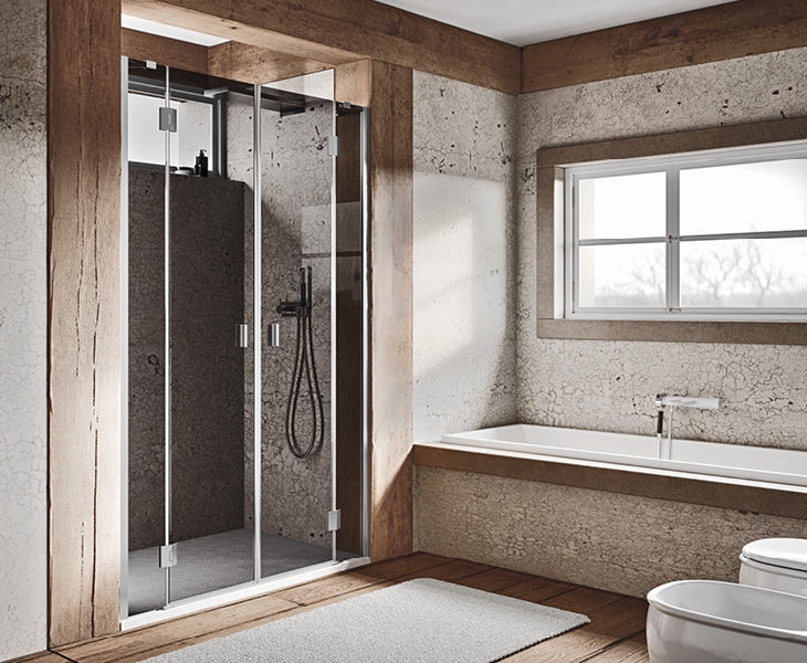Shower enclosure in niche with saloon doors
