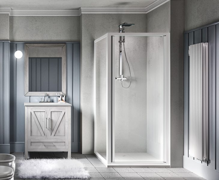 Lyra PS+F corner shower enclosure with hinged door and fixed side